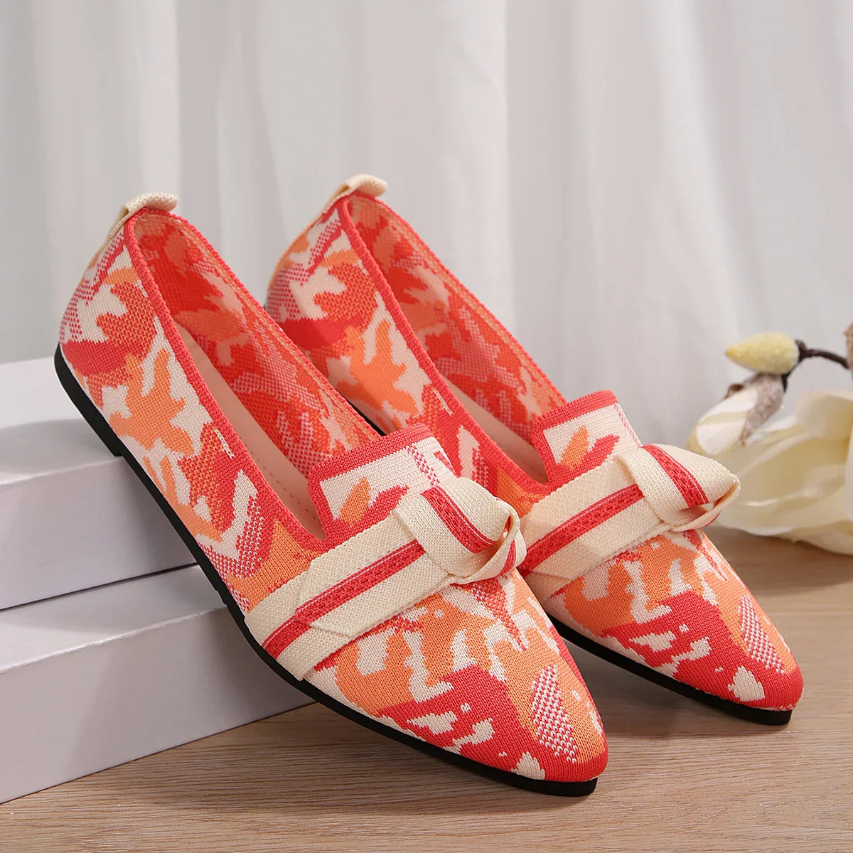 Women's Slip-On Pointed Toe Ballet Flats Shoes with Bow Detail