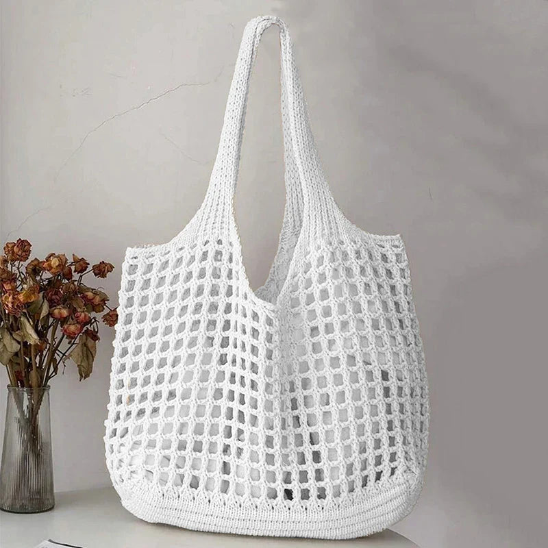 Women's Crochet Tote Bag with Hollow Knit and Large Capacity
