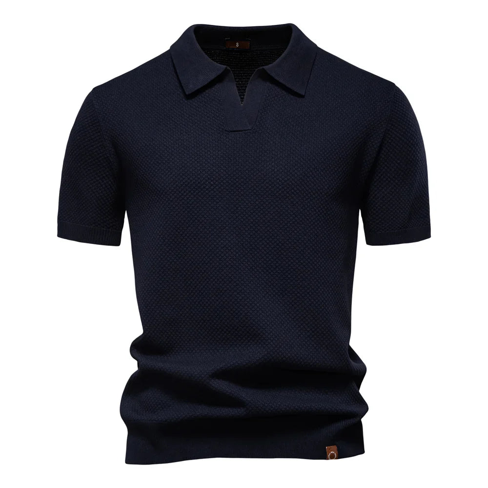 Men's Short Sleeve Polo Shirt with Textured Knit Design