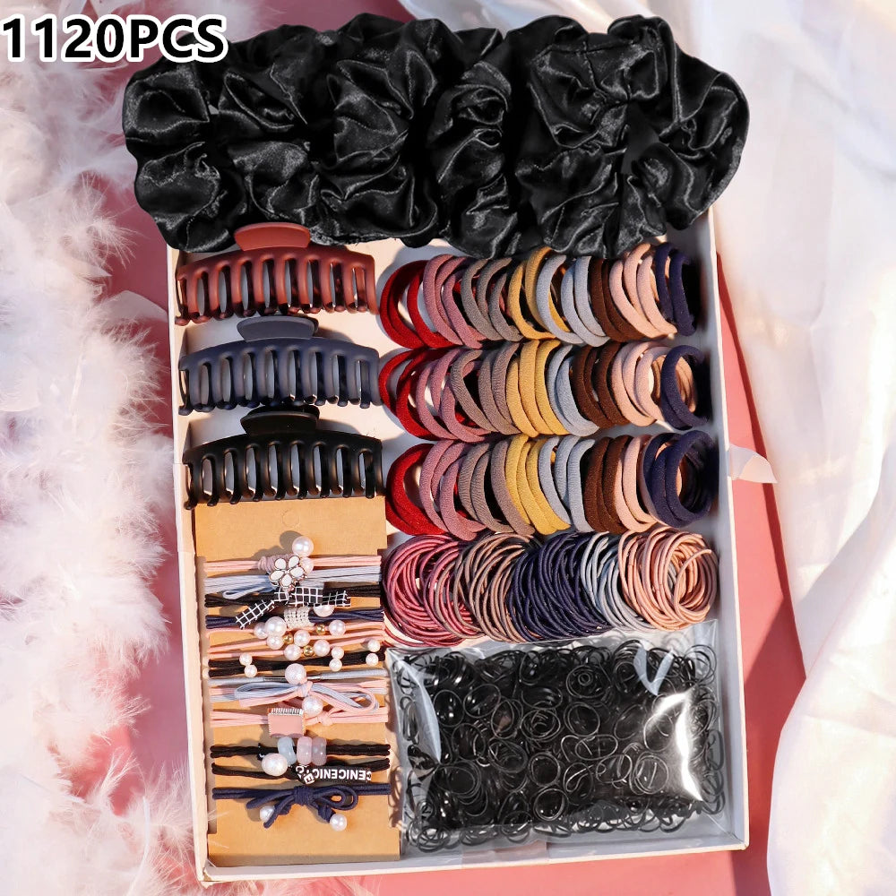 Fashion Hair Accessories Set – Dark Color Hair Claw, Scrunchies & Hair Ties