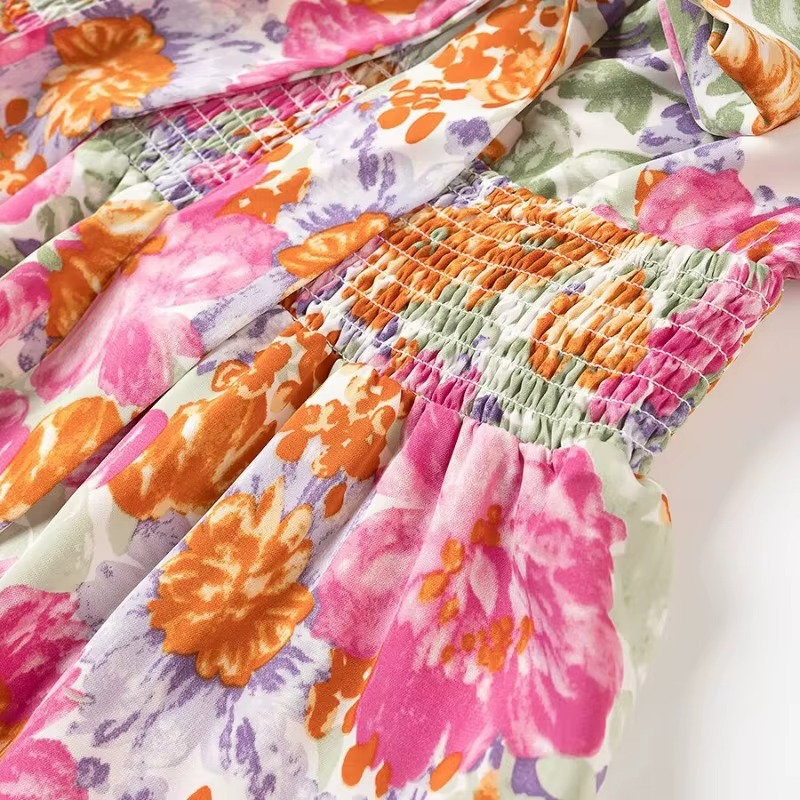 Women's A-Line Mini Dress with Floral Print and Spaghetti Straps