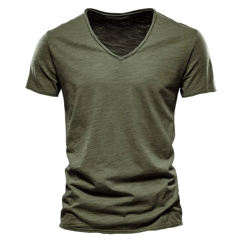 Men's Slim Fit V-Neck T-Shirt with Short Sleeves and Wrinkle Look