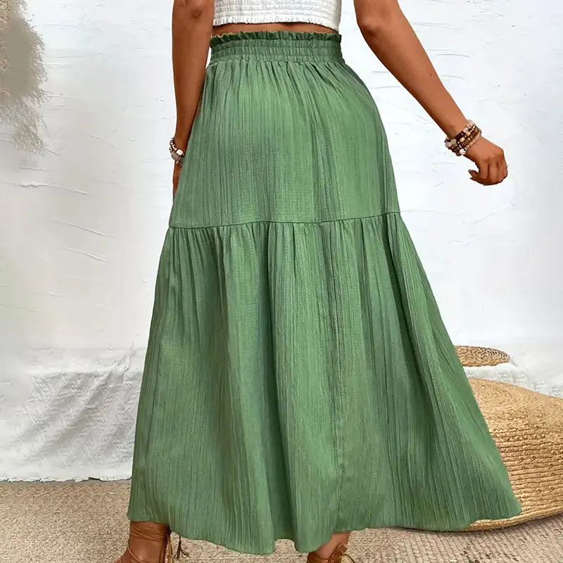 Women's High Waist A-Line Midi Skirt with Side Slit and Ruffle Hem