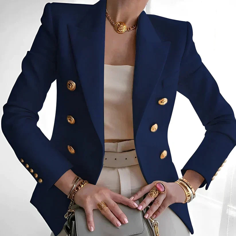 Women's Double-Breasted Black Blazer with Gold Buttons