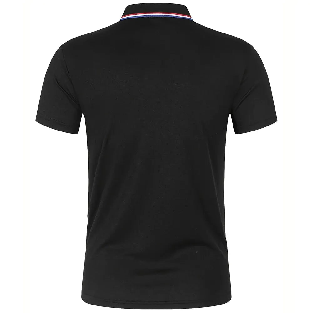 Men's Slim Fit Polo Shirt with Contrast Stripe Collar and Short Sleeves