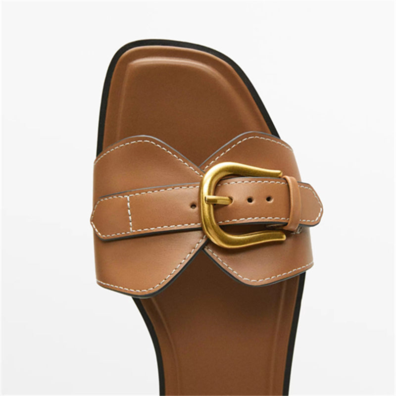 Women's Elegant Slippers with Gold Buckle Detail
