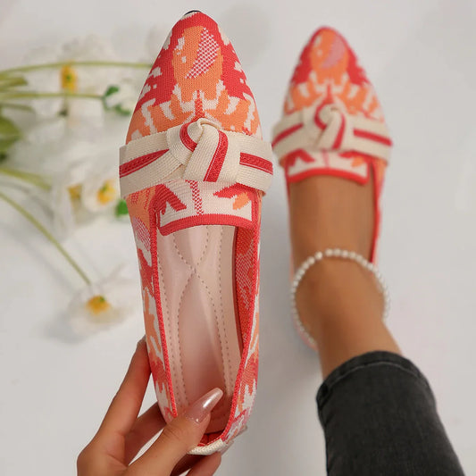 Women's Slip-On Pointed Toe Ballet Flats Shoes with Bow Detail