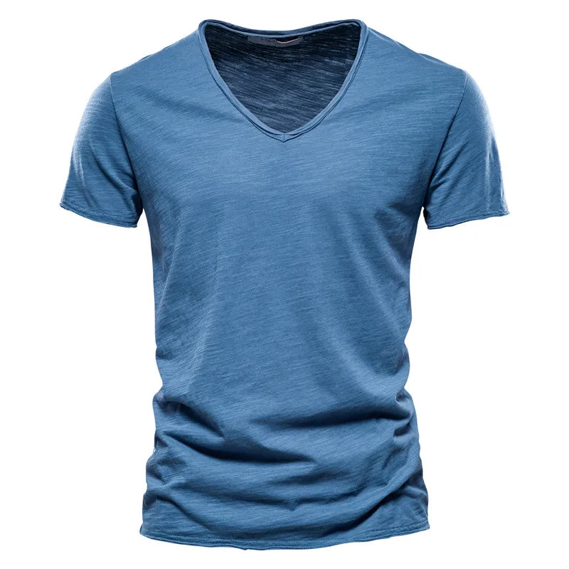 Men's Slim Fit V-Neck T-Shirt with Short Sleeves and Wrinkle Look