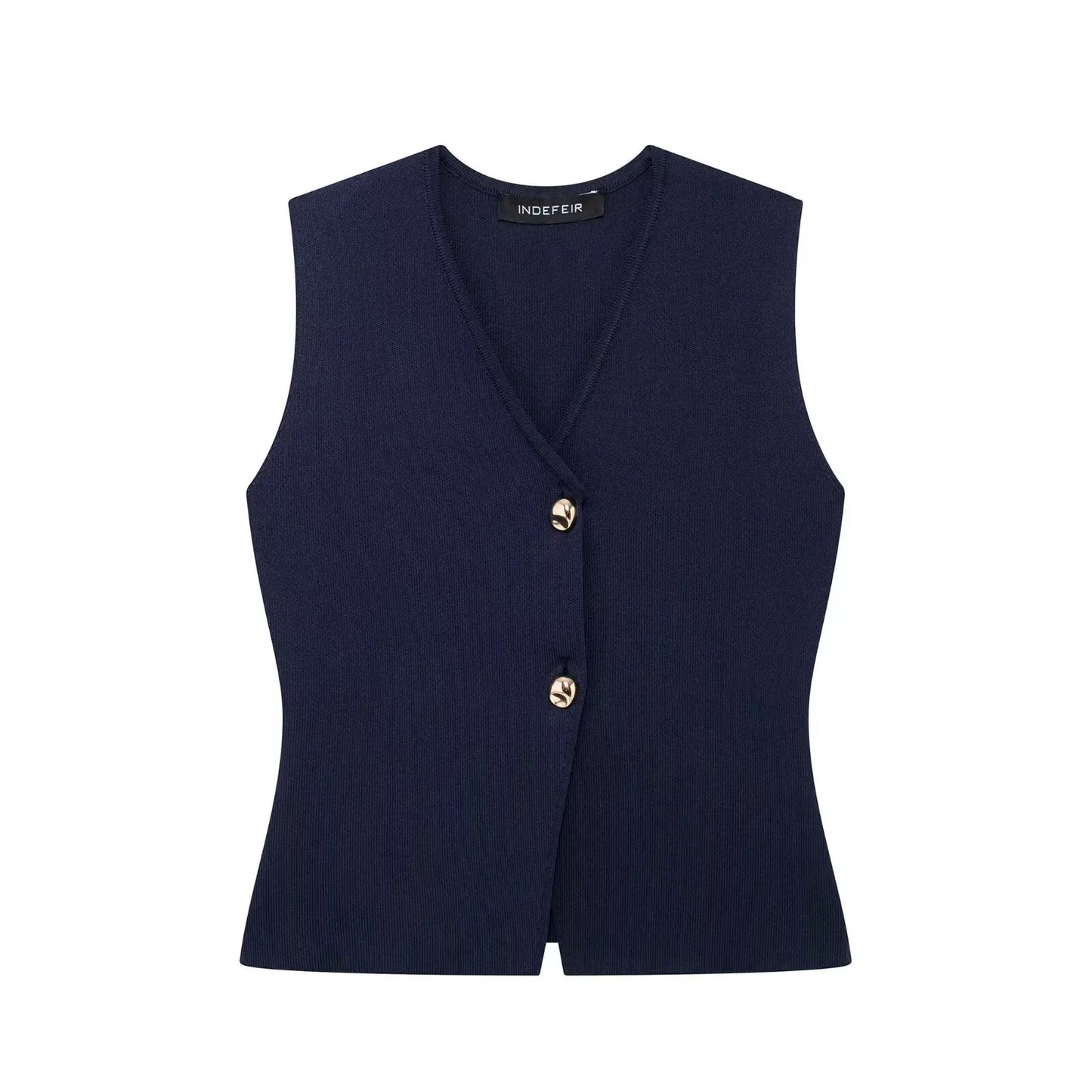 Women's Button-Front Knitted Vest Top with Sleeveless Design