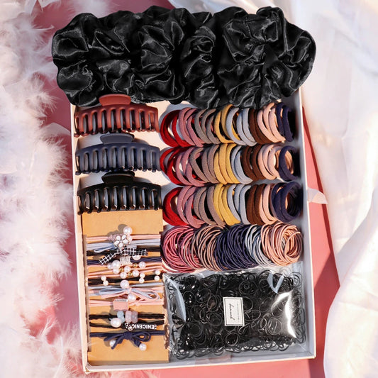 Fashion Hair Accessories Set – Dark Color Hair Claw, Scrunchies & Hair Ties