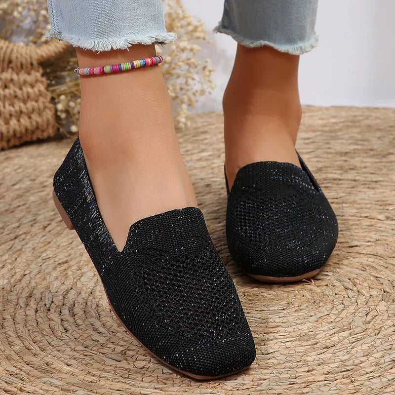 Women's Slip-On Knit Casual Loafers with Round Toe and Flat Sole