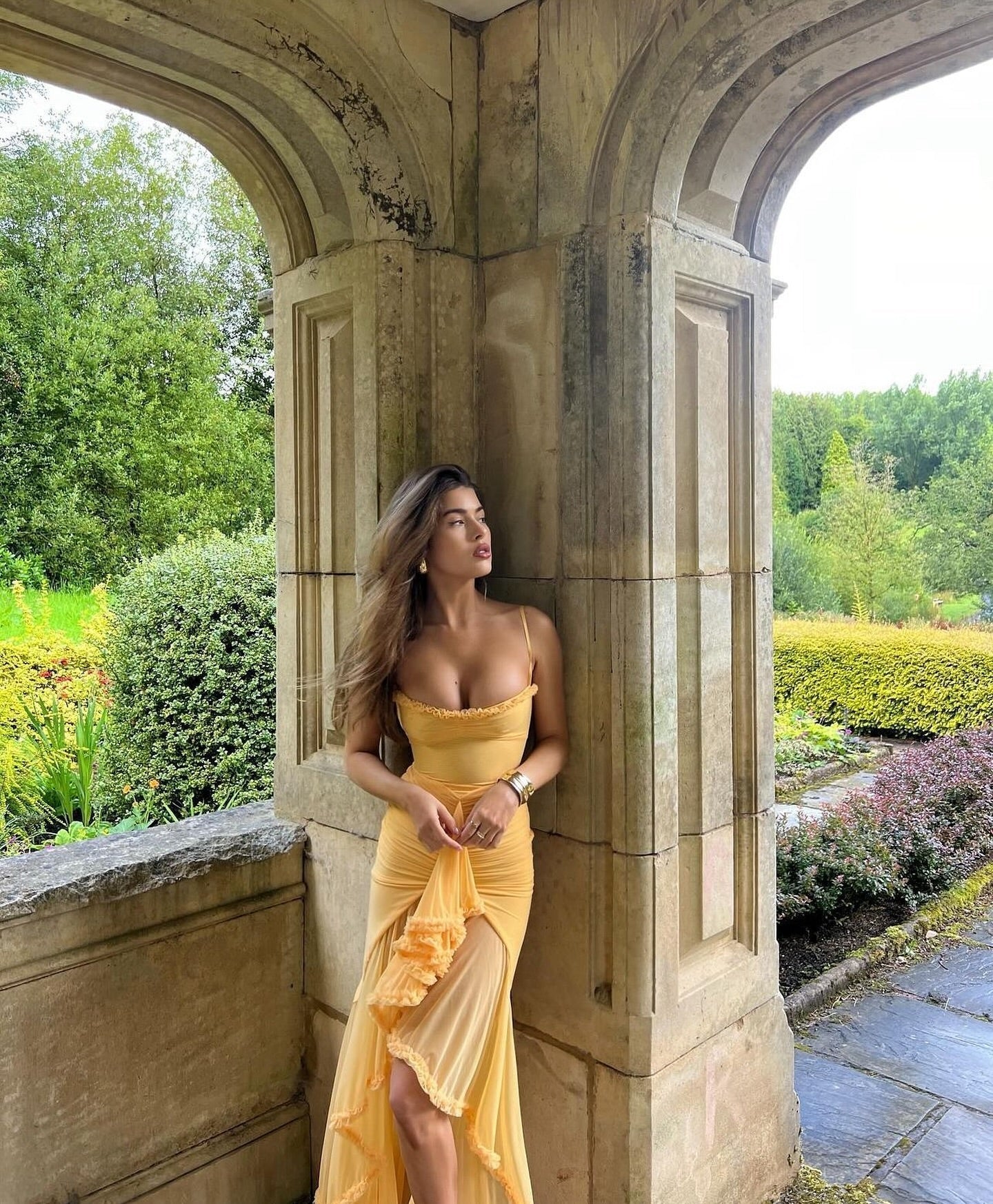 Women's Ruffle Maxi Dress with Spaghetti Straps and Ruched Waist