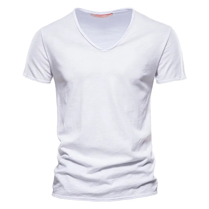 Men's Slim Fit V-Neck T-Shirt with Short Sleeves and Wrinkle Look