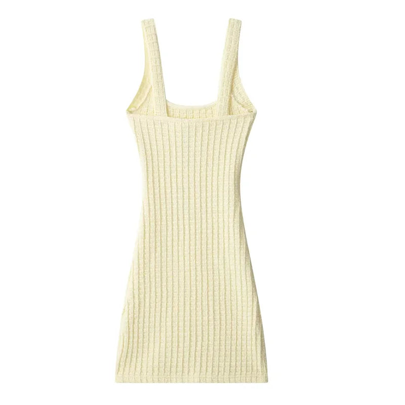 Women's Ribbed Sleeveless Mini Dress with Pocket Details