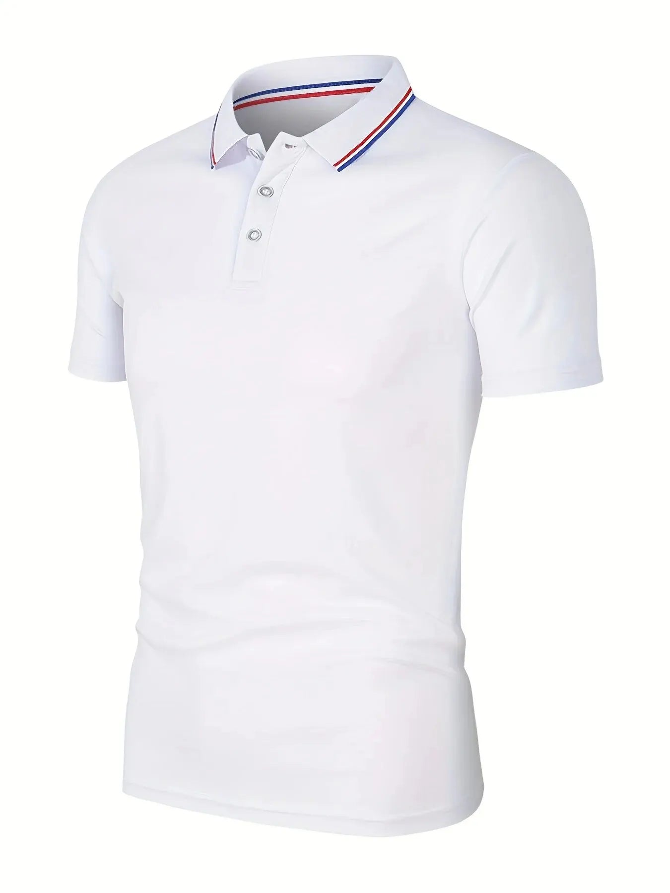 Men's Slim Fit Polo Shirt with Contrast Stripe Collar and Short Sleeves