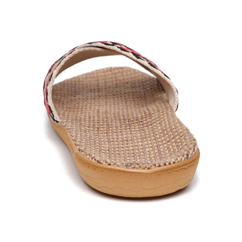 Women's Crisscross Linen Slippers with Flat Sole and Grip