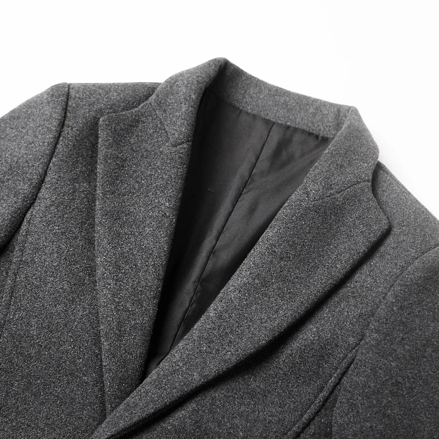 Men's Slim Fit Long Coat with Classic Lapel Design
