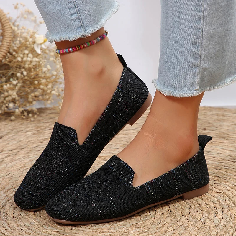 Women's Slip-On Knit Casual Loafers with Round Toe and Flat Sole