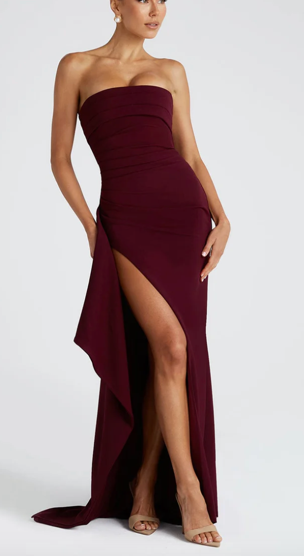 Women's Strapless Dress with Thigh-High Slit