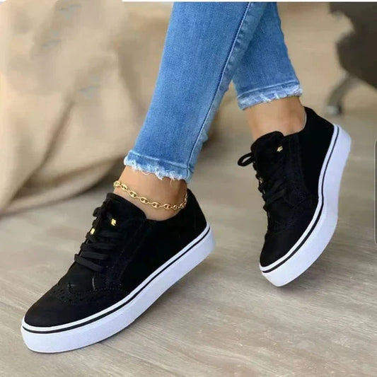 Women's Casual Low-Top Lace-Up Sneakers with Thick White Sole