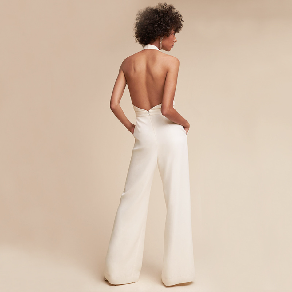 Women’s Sleeveless Wide-Leg Jumpsuit with Deep V-Neck