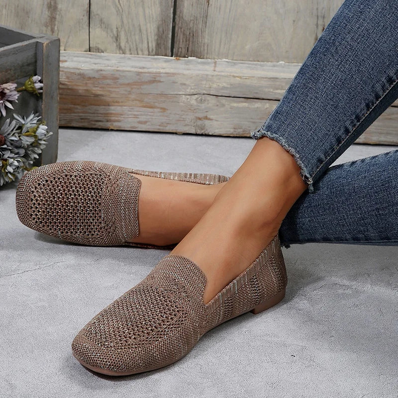 Women's Slip-On Knit Casual Loafers with Round Toe and Flat Sole