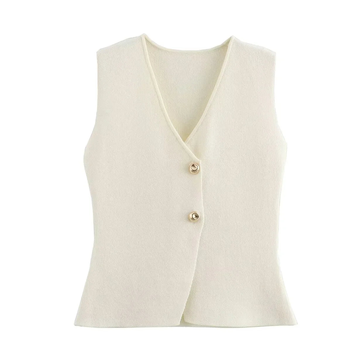 Women's Button-Front Knitted Vest Top with Sleeveless Design