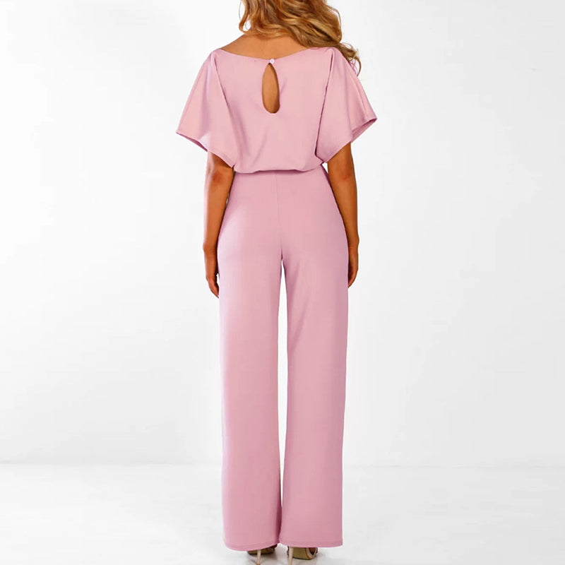 Women's Elegant Belted Jumpsuit with Wide-Leg Pants