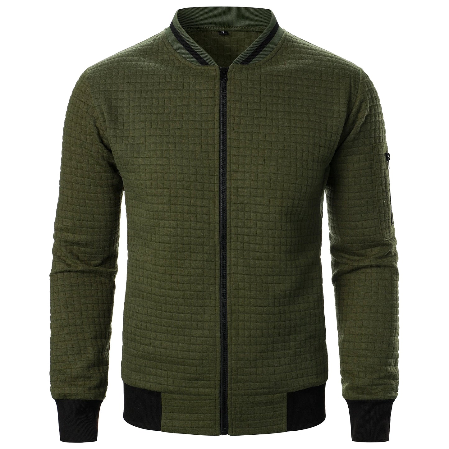 Men's Zip-Up Stand Collar Cardigan Jacket with Quilted Texture
