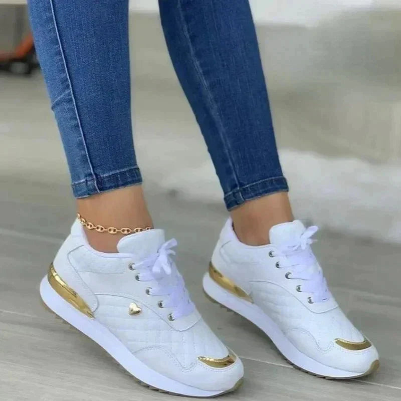 Women's Stylish Orthopedic Sneakers with Gold Accent