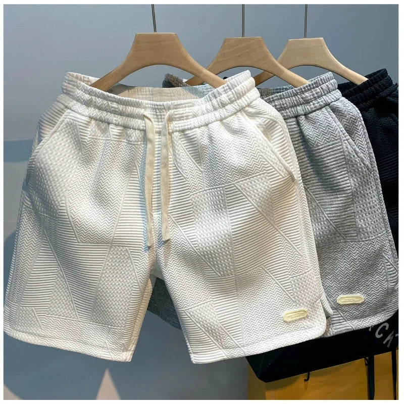 Men's Casual Sports Shorts with Wave Pattern and Adjustable Drawstring