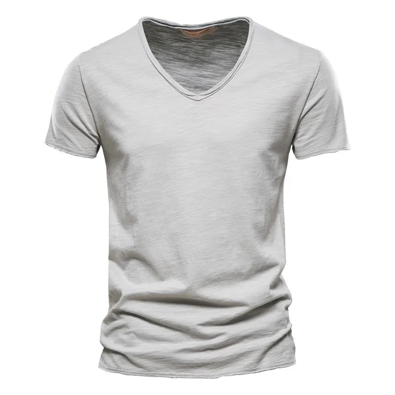 Men's Slim Fit V-Neck T-Shirt with Short Sleeves and Wrinkle Look