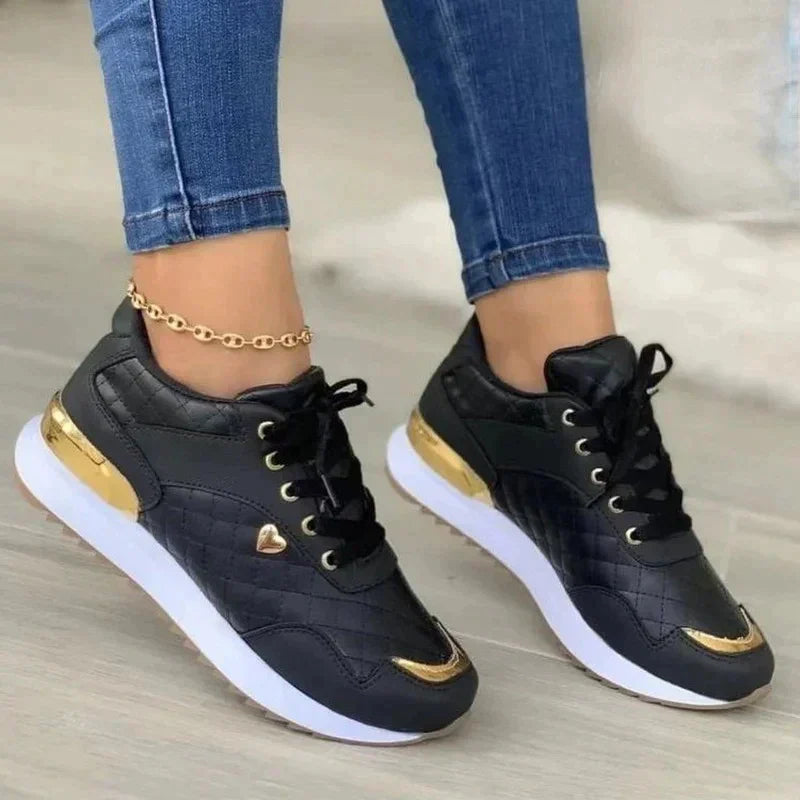 Women's Stylish Orthopedic Sneakers with Gold Accent