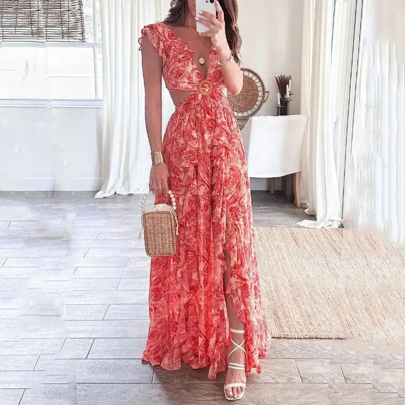 Women's Floral V-Neck Maxi Dress