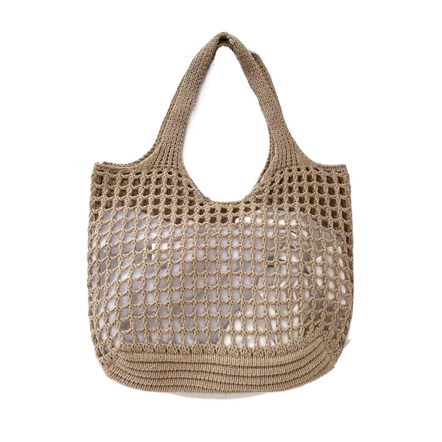 Women's Crochet Tote Bag with Hollow Knit and Large Capacity