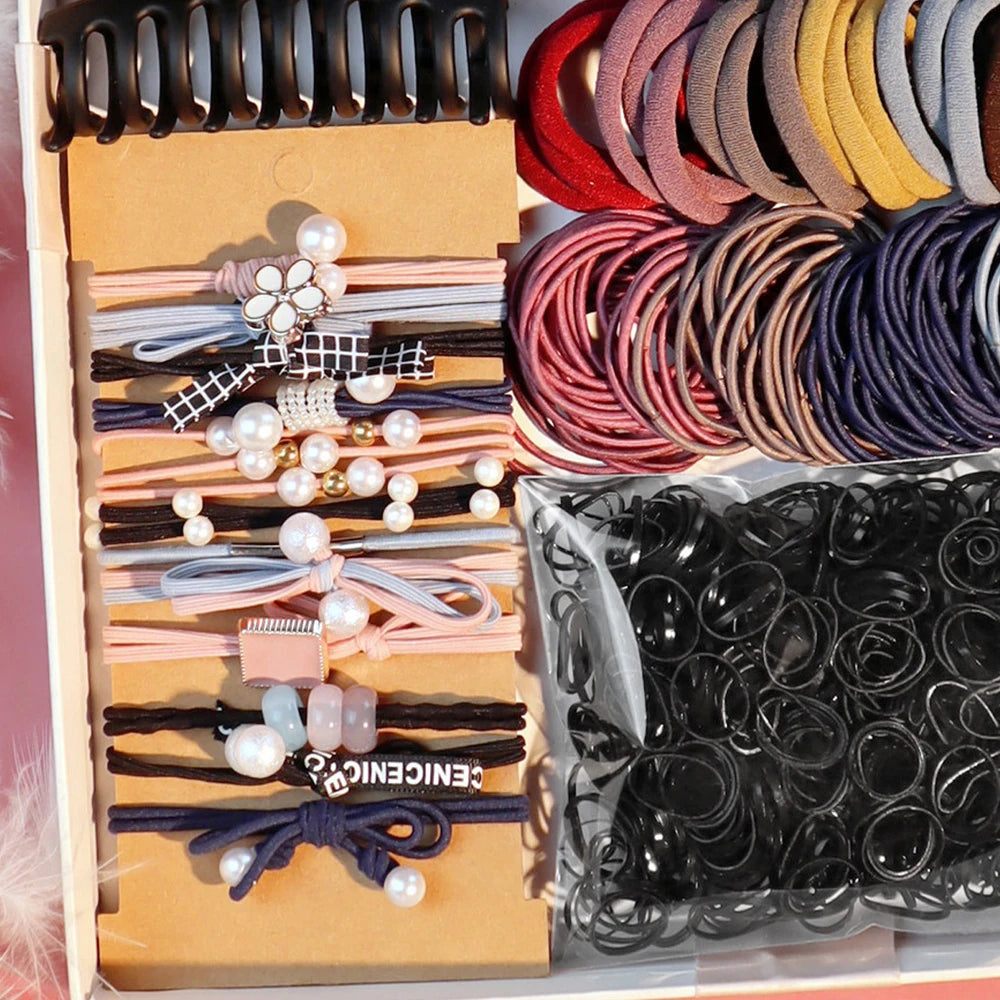 Fashion Hair Accessories Set – Dark Color Hair Claw, Scrunchies & Hair Ties