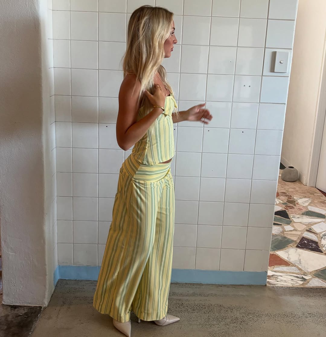 Women's Strapless Striped Two-Piece Set with Wide-Leg Pants