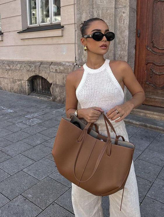Women's Vintage-Inspired Tote Bag with Sturdy Top Handles