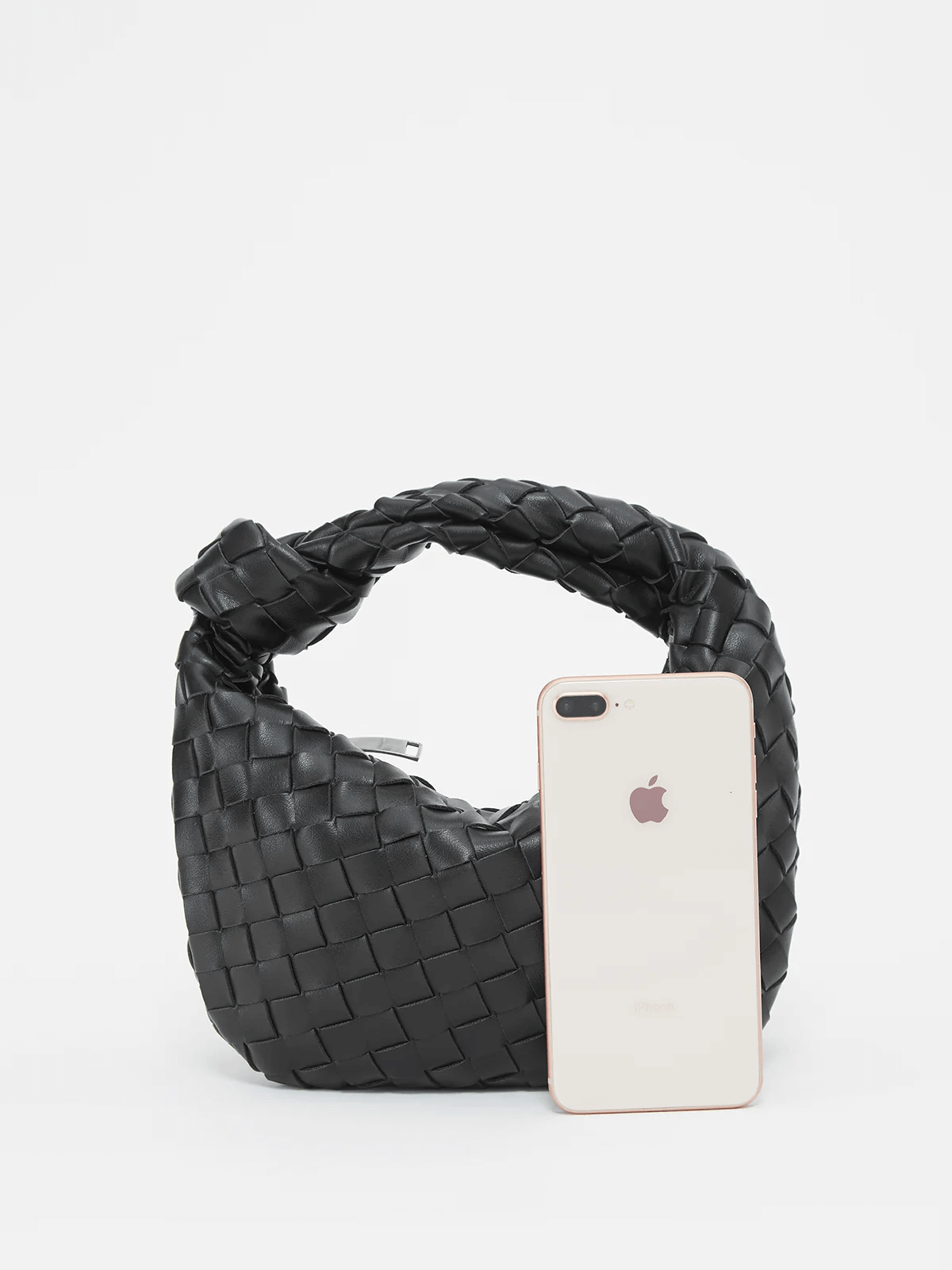 Women's Woven Mini Handbag with Top Handle and Knot Detail