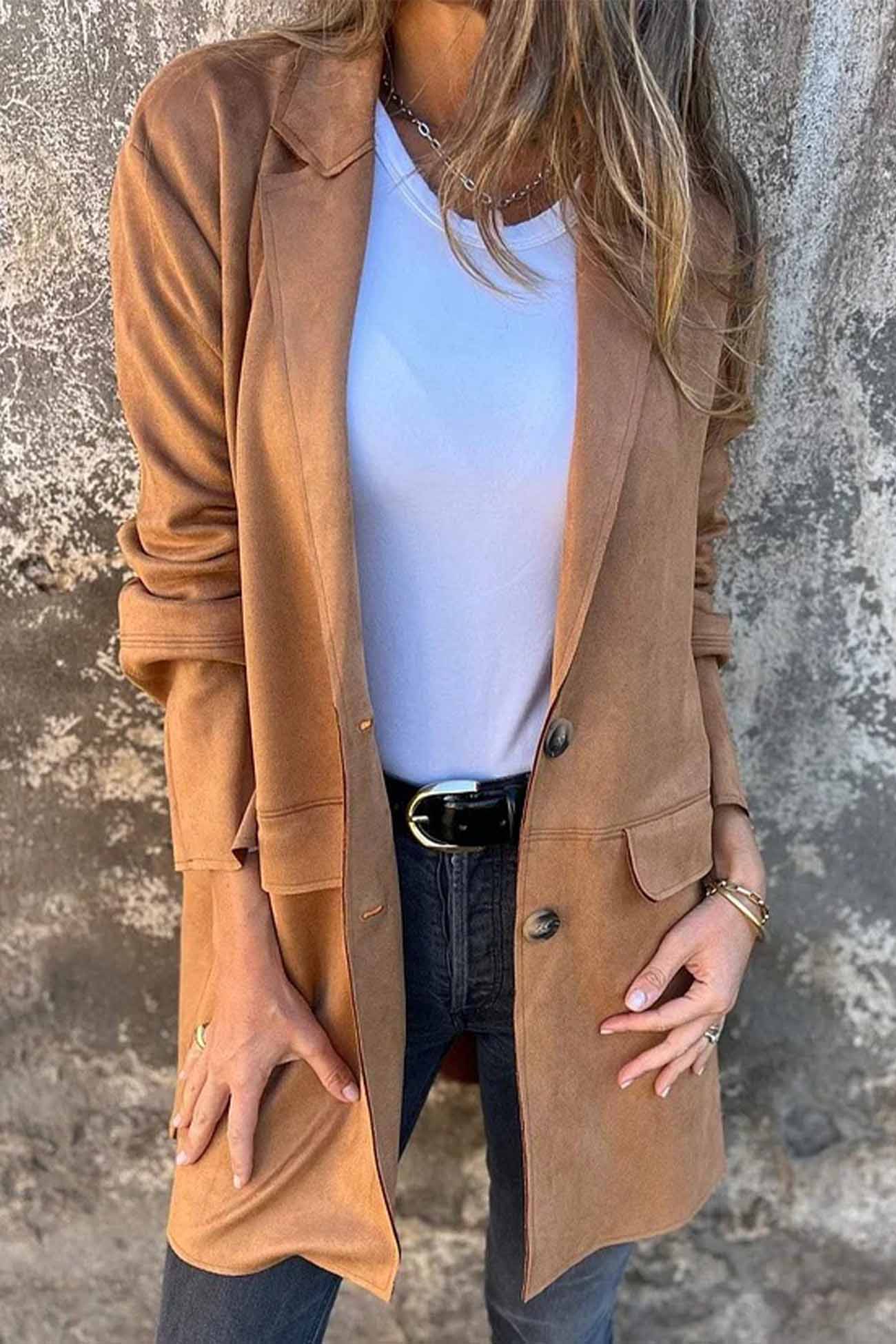 Women's Button-Down Casual Jacket with Lapel Collar