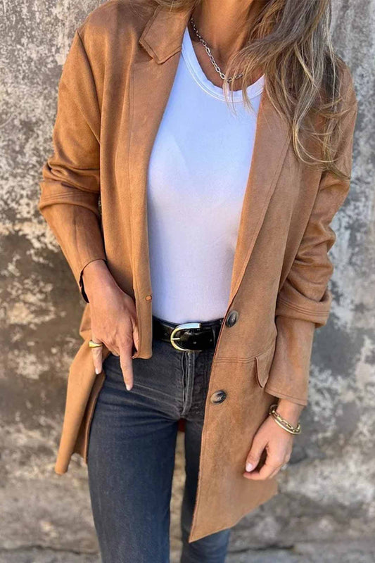 Women's Button-Down Casual Jacket with Lapel Collar