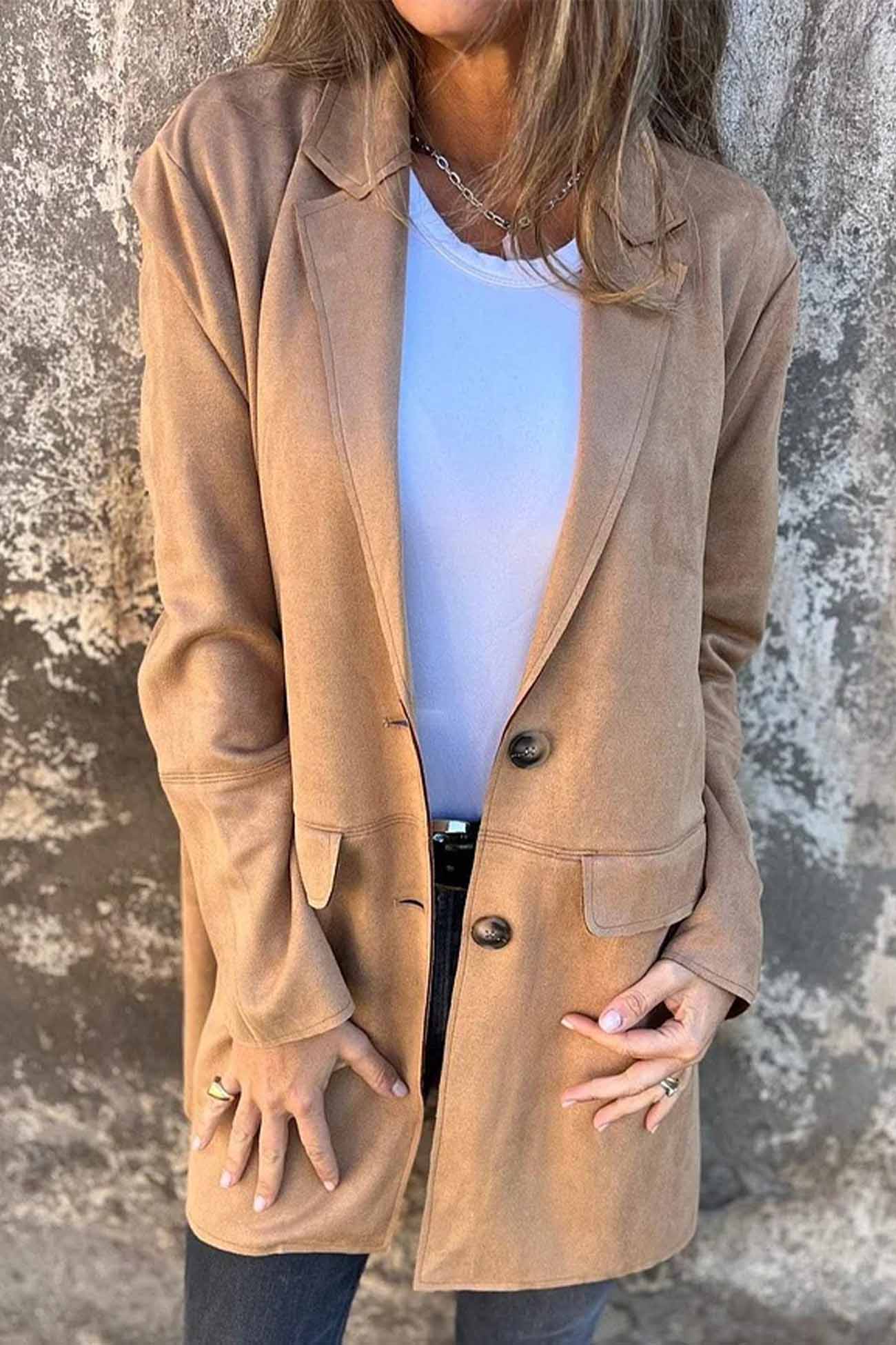 Women's Button-Down Casual Jacket with Lapel Collar