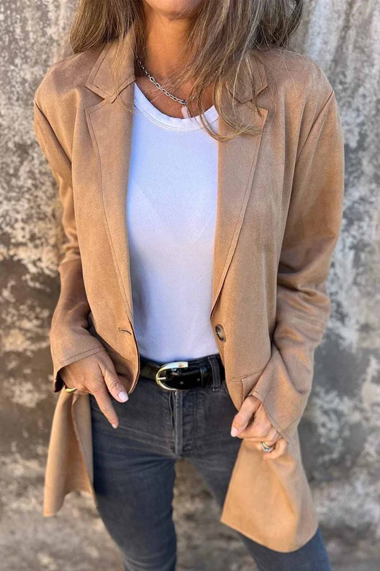 Women's Button-Down Casual Jacket with Lapel Collar