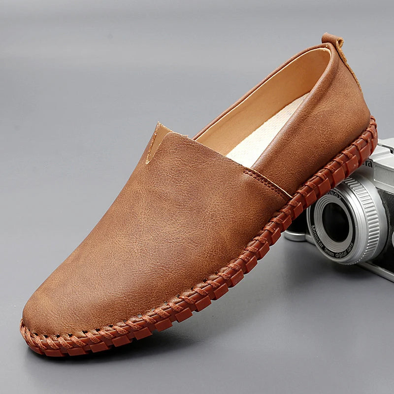 Men's Slip-On Casual Shoes with Stitch Detailing and Flexible Sole