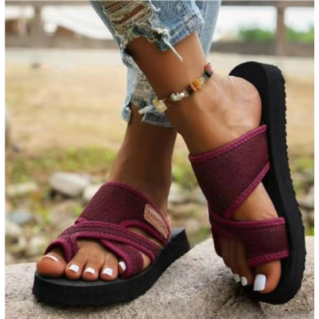 Women's Criss-Cross Mesh Strap Slip-On Sandals with Thick Sole