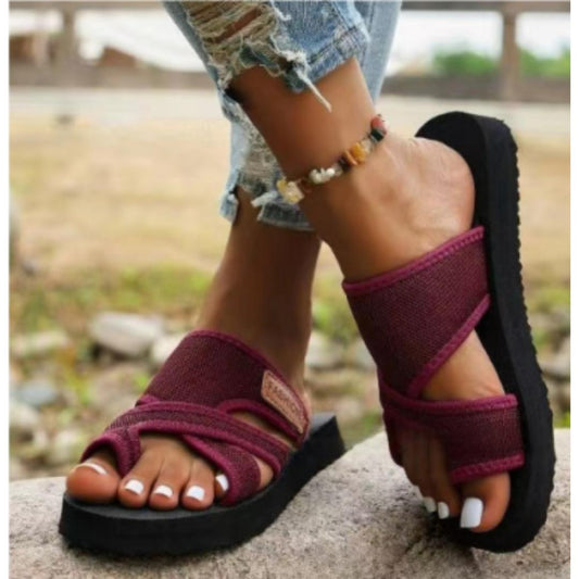 Women's Criss-Cross Mesh Strap Slip-On Sandals with Thick Sole