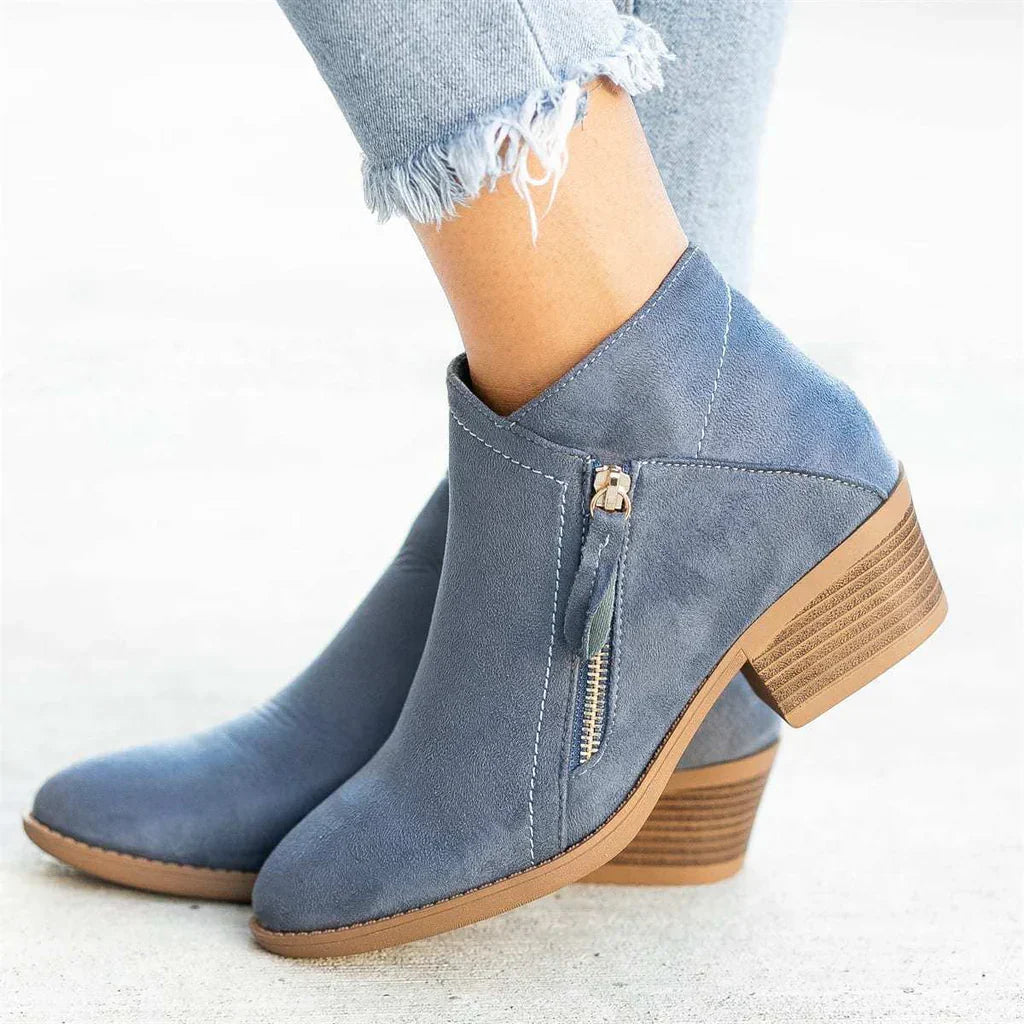 Women's Orthopedic Ankle Boots with Side Zipper and Block Heel