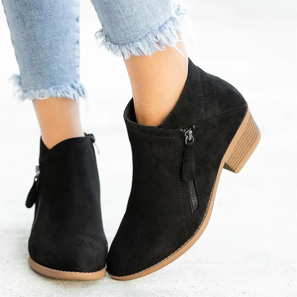 Women's Orthopedic Ankle Boots with Side Zipper and Block Heel