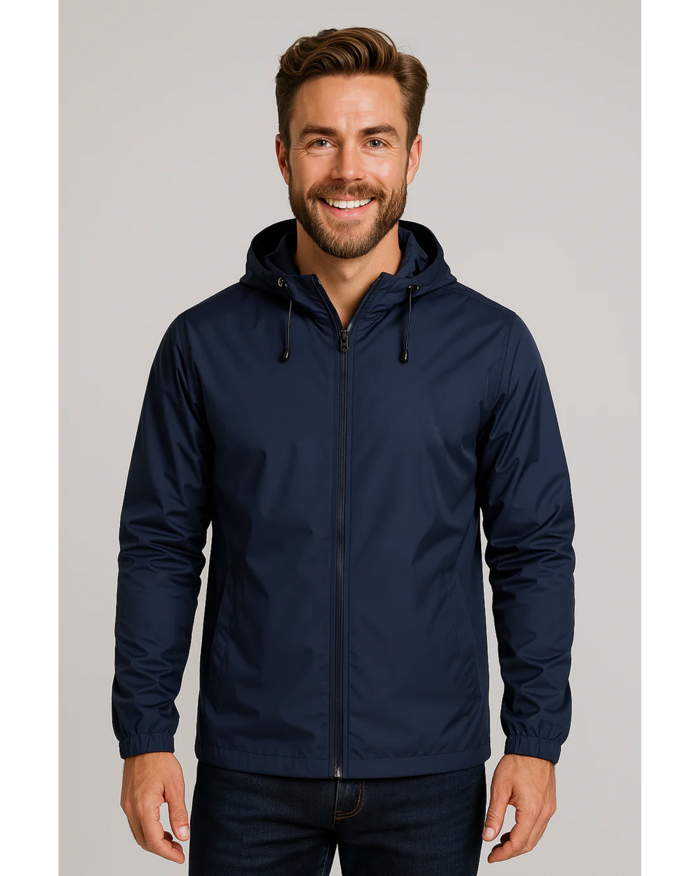 Men's Waterproof Rain Jacket with Hood and Lightweight Zip Design