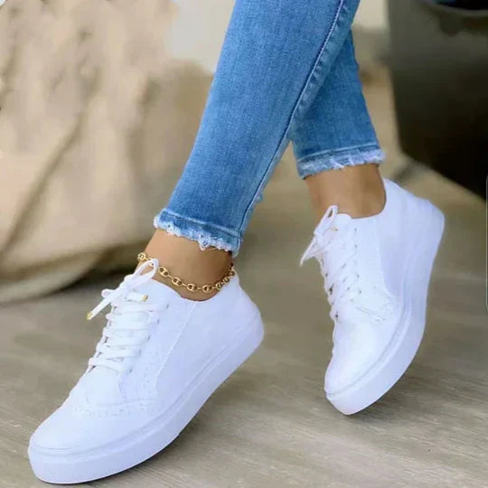 Women's Casual Low-Top Lace-Up Sneakers with Thick White Sole